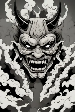 oni mask with smoke coming from eyes