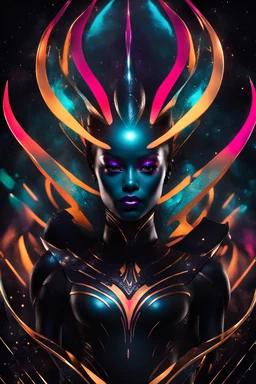 beautiful woman model with make up Cosmic Extraterrestrial, Futuristic alien face with metallic accents and otherworldly colors.., tema halloween, background black