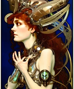 Realistic detailed face portrait of a beautiful futuristic Karen Carpenter queen in opudesignlent alien glass armor by alphonse mucha, ayami kojima, amano, greg hildebrandt, and mark brooks, female, feminine, art nouveau, ornate italian renaissance cyberpunk, iridescent venetian blown glass, neo - gothic, gothic, character concept