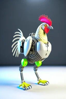 CHICKEN robot, sci-fi, cyberpunk, full body, ultra realistic, virtual reality, CLEAN PLAIN BACKGROUND, Aspect Ratios: 9:16