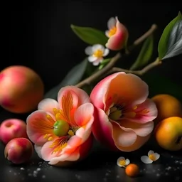 beautiful peach fruit and flowers