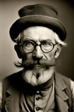 1864 dybbøl mølle private veteran as old man with balled head, glasses and a small mustache black and white front top portrait