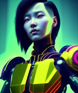 Medium Close Up Portrait, Front image. cyberpunk Asian woman, pink short hair. rabbit mask, latex suit. Red, black, gold, color. Ghost in the shell style. Gradient background. Avatar image, highly detailed, concept art, smooth, unreal engine 5, god rays, ray tracing, RTX, lumen lighting, ultra detail, volumetric lighting, 3d, finely drawn, high definition, high resolution.