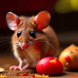 a red mouse is eating