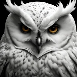 Closeup of a white owl. Evil. Black magic. No detailed background.Magical. Epic. Dramatic, highly detailed, digital painting, masterpiece Negative: worst quality, blurry, bad quality, grayscale,malformed face, deformed, deformed face, deformations