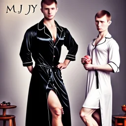 Russian shorthair beautiful 20-years guy boyish boylike wide hips in black girlish nightgown in kitchen