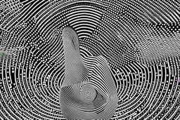 A captivating minimalist drawing of a male hand that skillfully creates a hypnotic optical illusion. The illustration is done in black and white, with clean lines and a modern aesthetic. The optical illusion consists of the repetition of geometric shapes, including circles and lines, which create an optical effect of movement and depth when observed. The background is simple and unpretentious, allowing the attention to stay on the intricate drawing and the fascinating illusion it creates