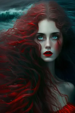 Her eyes are sea, her hair is night, I saw her red, wearing a dress.