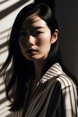 asian model ,minimal high-resolution photograph, woman, stunning use of shadows, in the syle of crisp lines and forms, UHD, shot on a Sony A7III --ar 1:2 --style raw --stylize 250