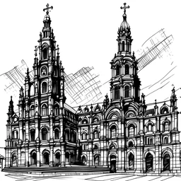 Black and white sketched santiago de compostela cathedral