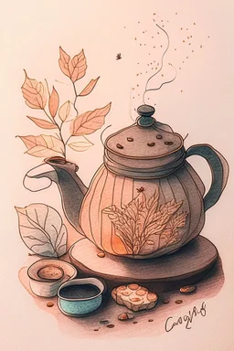Cozy vibes drawing art tea pot