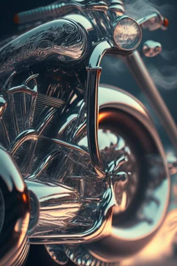 chrome trike smoking, 4 k, trending art, depth of field, high detail, high contrast