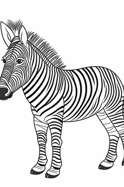 Medium Zebra, with black and white stripes, add a touch of beauty to the plains, clean line art, white background, no shadows, well outlined, for kids coloring book, cartoon style.