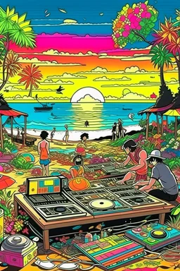 disco grooves abstract subliminal lmfao party on beach bar paradise jungle flowers cool dj playing DANCING STYLE OF HIROKU OGAI