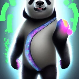 A male humanoid/furry panda with mint fur color that can use ice rainbow superpowers in digital style