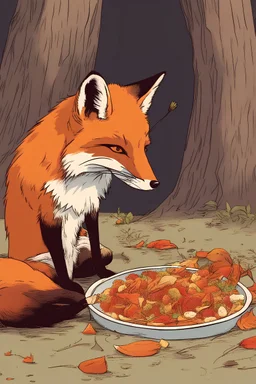 a fox eating chinsene food