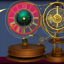 Rainmeter Skin for the Steampunk Orrery and Clock. Blue, red, yellow, green, pink colors