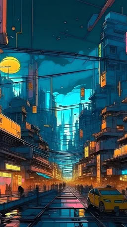 cyberpunk city in the year of 2220, anime style, in the style of vincent van Gogh, without people and animals