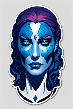 A minimalistic fantasy sticker of a Mystique's face mid transformation