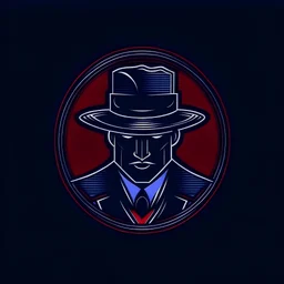 A stylish gaming logo for a detective simulation game, dark blue background, detailed, red lines