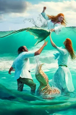 doctors throwing a girl mermaid into the ocean