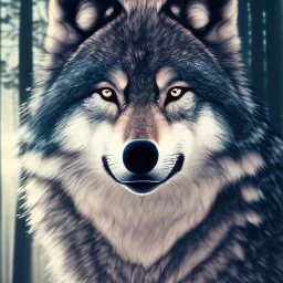 wolf, blue, black, forest, masterpiece, expert, 8K, hyperrealism, sharp focus, cinematic lighting