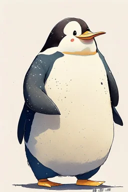 cheery penguin avatar full body in Hayao Miyazaki illustration