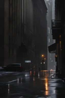 a cold alleyway raining in new york with a grey sky