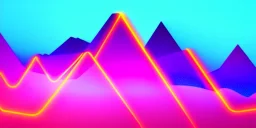 3d rendering. Abstract futuristic neon background. Fantastic landscape with glowing geometric triangular frame and mountains