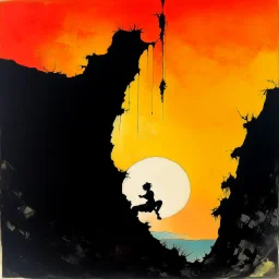 silhouette of woman falling off cliff, black hole sunset, by VS Gaitonde, abstract art, by Wassily Kandinsky,