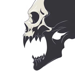 Minimalistic vampire skull with open mouth, side view, 2D