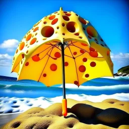 beach umbrella made of swiss cheese, neo surrealism, art from beyond