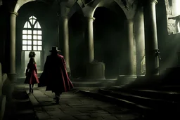 Still frame from the live-action "Hellsing" movie based on the anime of the same name. The scene is of a young Allegra escaping her uncle in the dungeon below the manor.