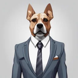 make one realistic business dog that are made of shapes and have a suit on