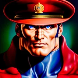 Ultra detailed fullbody Portrait in oil on canvas of Street Fighter- M.Bison,extremely detailed digital painting,ultrarealistic skin,intense stare, extremely detailed face, crystal clear eyes, mystical colors ,perfectly centered image, perfect composition, rim light, beautiful lighting,masterpiece ,8k, stunning scene, raytracing, anatomically correct, in the style of Simon Bisley and Ohrai Noriyoshi and robert e howard and Steve Jung and frank frazetta.