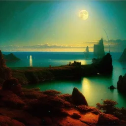 Drawing of 'Viking settlements',mountain,coast,ships,full moon, by gaston bussiere, greg rutkowski, yoji shinkawa, yoshitaka amano, tsutomu nihei, donato giancola, tim hildebrandt,oil on canvas, cinematic composition, extreme detail,fit full head inside picture,16k