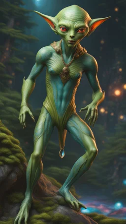 Full body alienígena elfo antropomorfico humanoide con arte ilustración impresionista calidad ultra hiperdetallado intrincado maximalista 12k