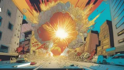 Explosion of color in city, comic style