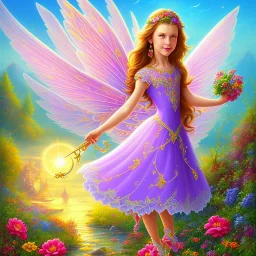 bright fairy, beautiful portrait, flowery landscape
