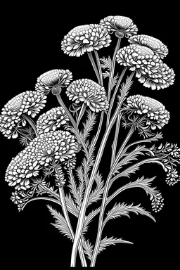 Achillea flower BLACK WITHE DRAWING