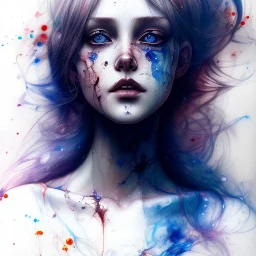 singer Danish <MØ> face, watercolor illustration by <agnes cecile> <Yoji Shinkawa>, darkblue tones,painted Renaissance style