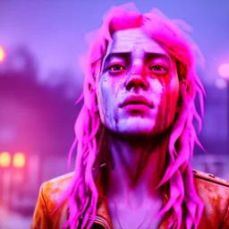 Ultra Realistic portrait photo, medium shot view, drunken smile women, mad max scene, sexy steampunk. Pink hair, confeti, smoking, happy, festival, red fog. highly detailed, concept art, unreal engine 5, ray tracing, RTX, lumen lighting, ultra detail, volumetric lighting, 3d, finely drawn, high definition, high resolution.