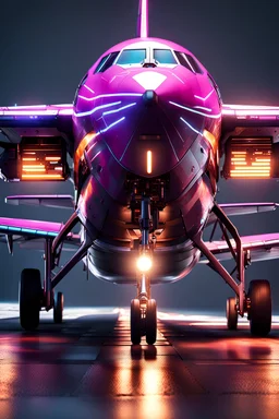 Expressively detailed and intricate 3d rendering of a hyperrealistic : cyberpunk plane, neon light, dystopian, side view, symetric, artstation: award-winning: professional portrait: fantastical: clarity: 16k: ultra quality: striking: brilliance: amazing depth: masterfully crafted.
