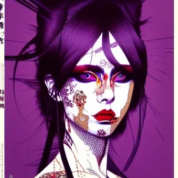 singer Danish MØ face, punk, hyper detailed, intricately detailed, illustration by <Katsushika Hokusai> <asaf hanuka> <kilian eng> <Yoji Shinkawa>, purple tones, darkred tones,