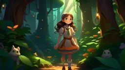 A young and vivacious heroine named Lily stands in a bright magical forest.