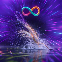 infinity symbol ∞ with vibrant powerful shrimp jumping out of the water, striking, neon, chiaroscuro, dramatic, captivating, powerful, fantasy, beautiful, octane render, 16k post-production, artstation: award-winning: atmospheric: commanding: fantastical: clarity: ultra quality: striking: brilliance: stunning colors: amazing depth; lens: f/11, 35mm