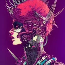 beautiful punk girl, hyper detailed, intricately detailed, illustration by <kilian eng> <Yoji Shinkawa>, purple tones,