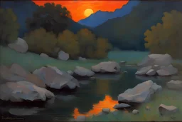 Night, rocks, mountains, rodolphe wytsman and friedrich eckenfelder impressionism paintings