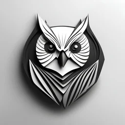 B&W Owl Logo, very simple curvy lines, origami style,