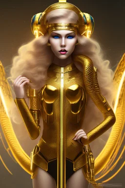 cyborg, Golden hair, sexy, perfect, real, dream ,snake goddess